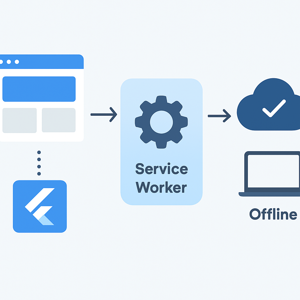 Flutter PWA architecture diagram with offline functionality