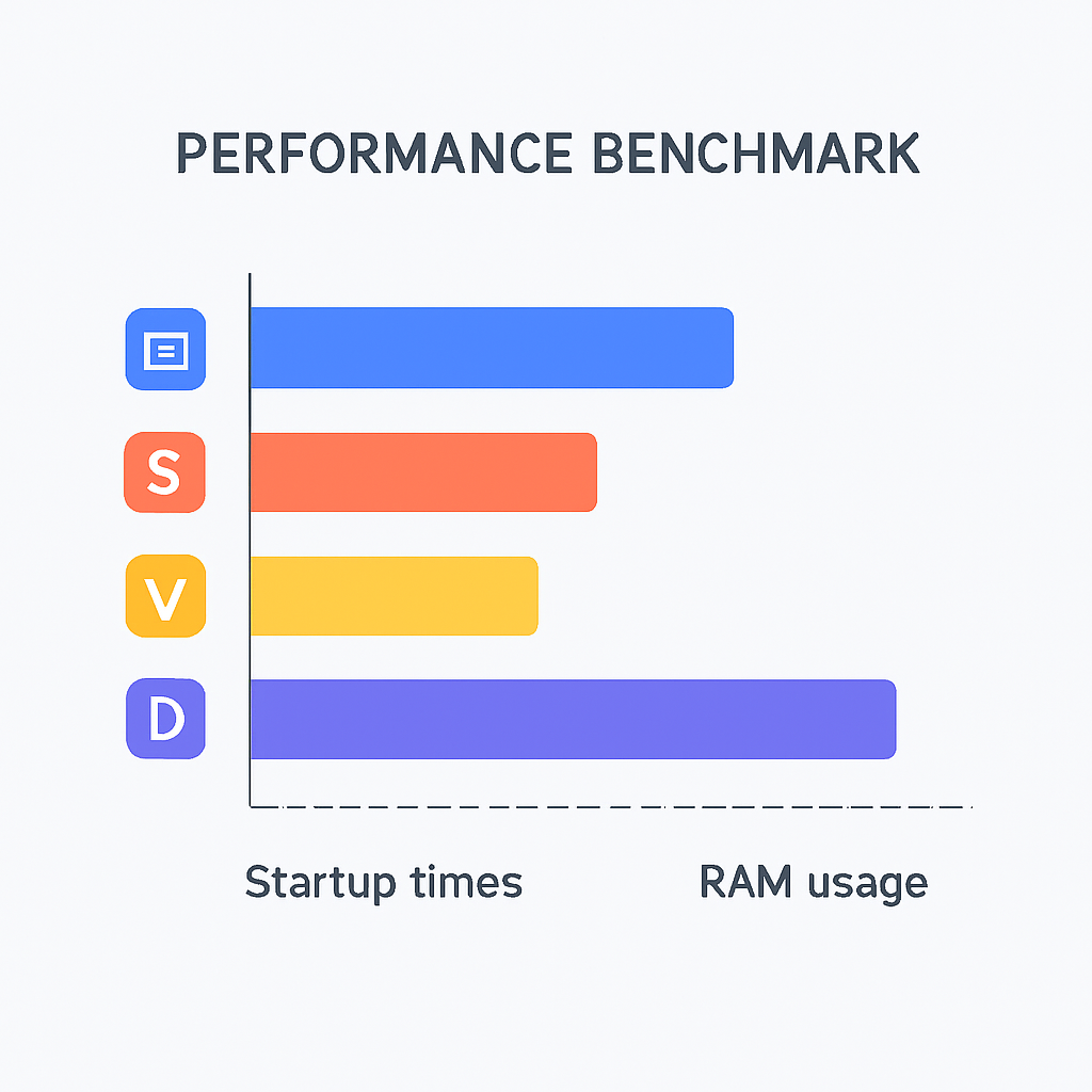 Performance metrics comparison chart displaying editor resource consumption