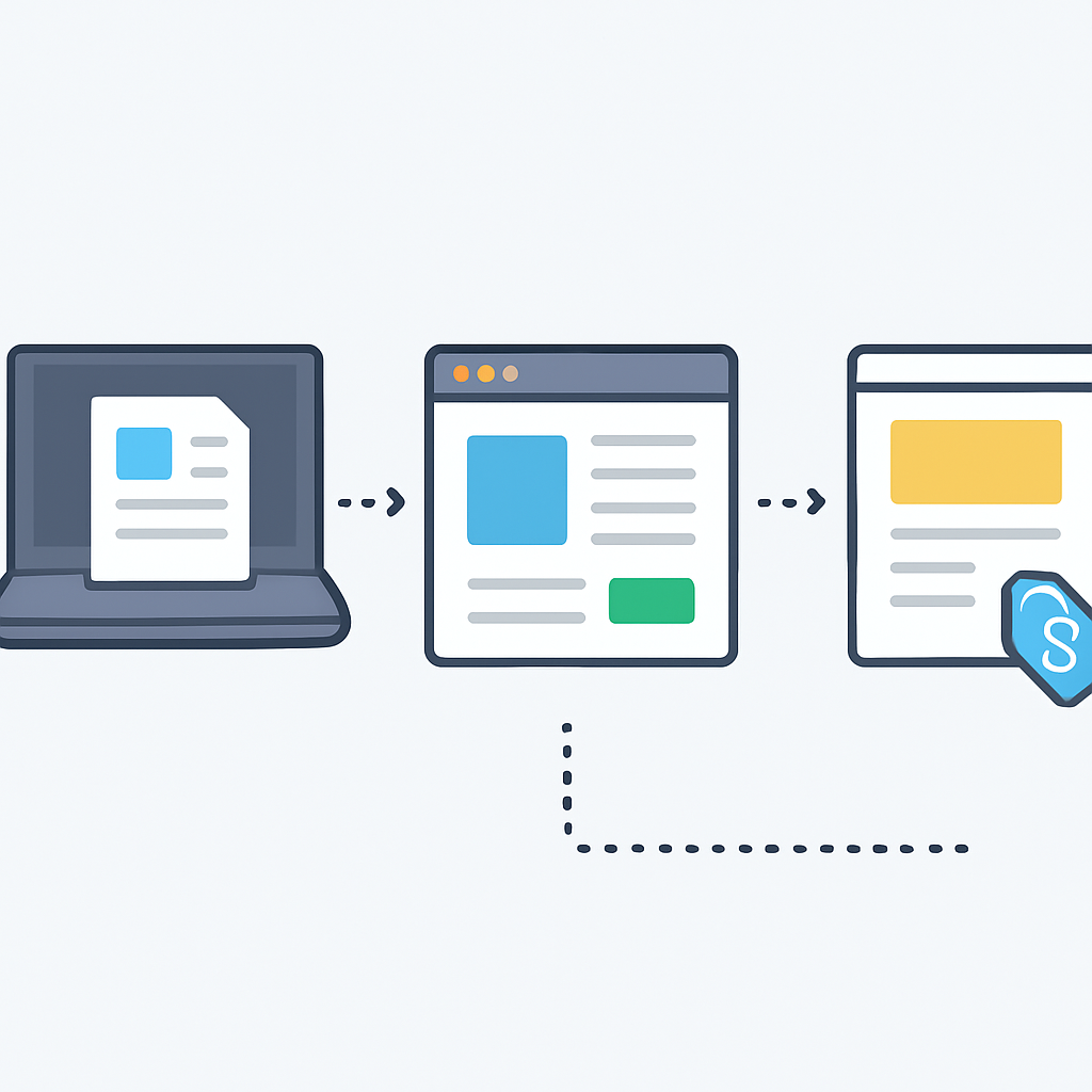 Digital product development process showing blog-to-product workflow