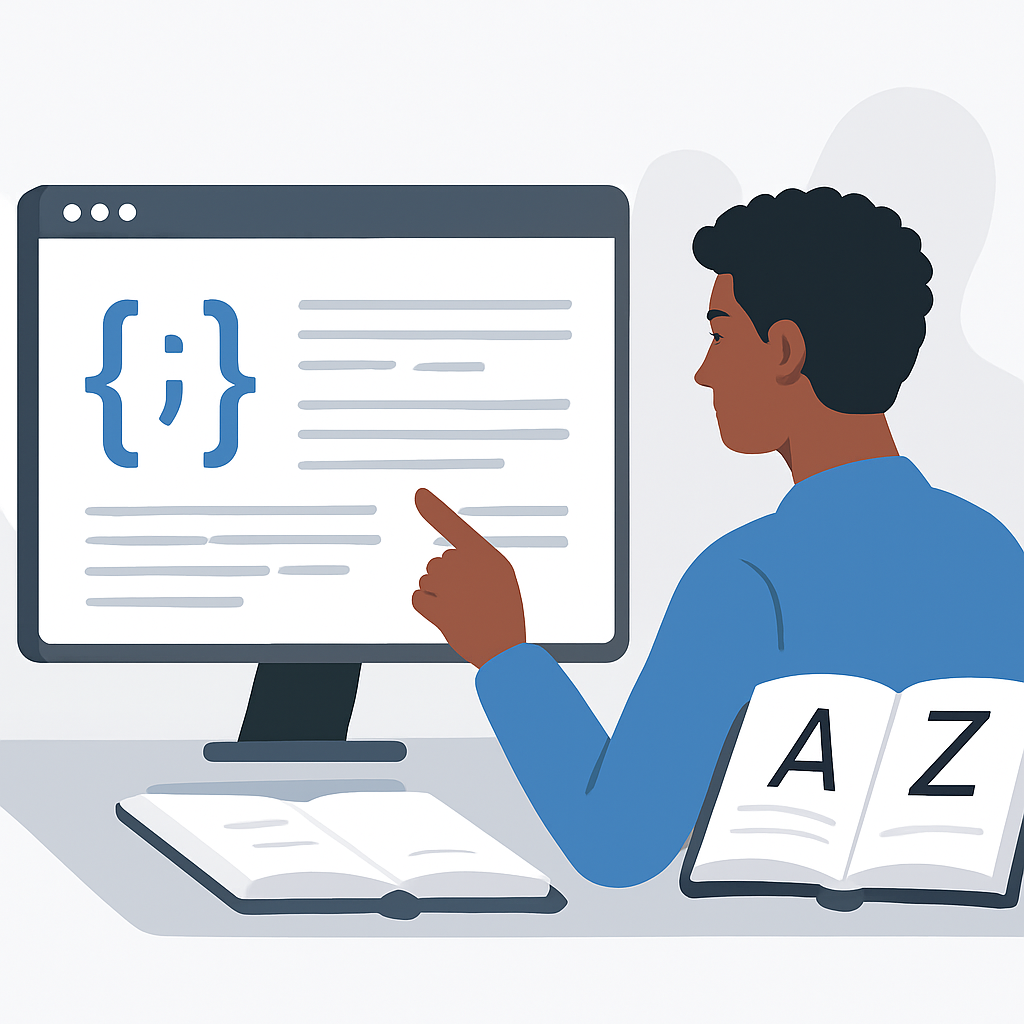 Developer reading foreign language technical documentation