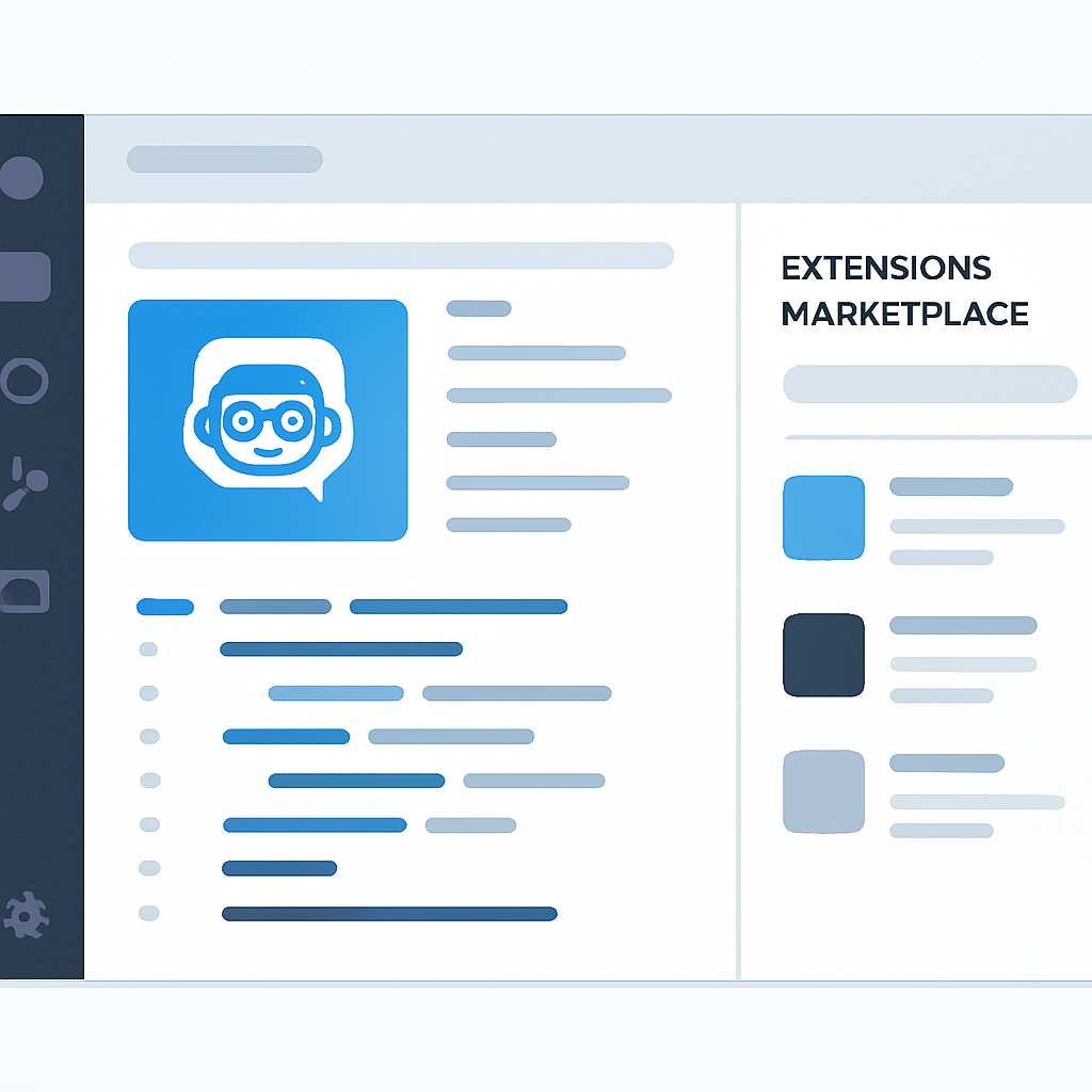 VS Code editor interface with Copilot Chat sidebar and popular extensions