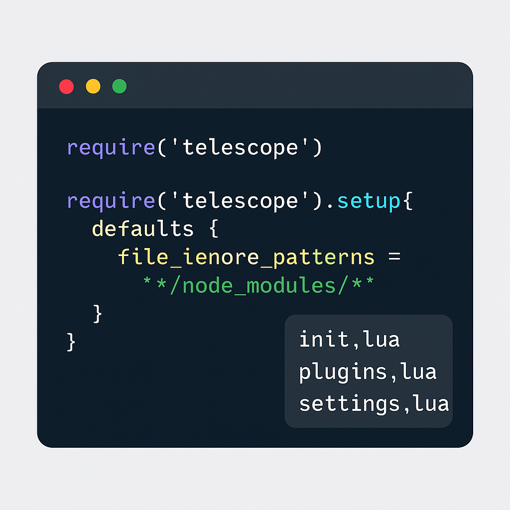 Neovim editor interface with Telescope fuzzy finder and syntax highlighting