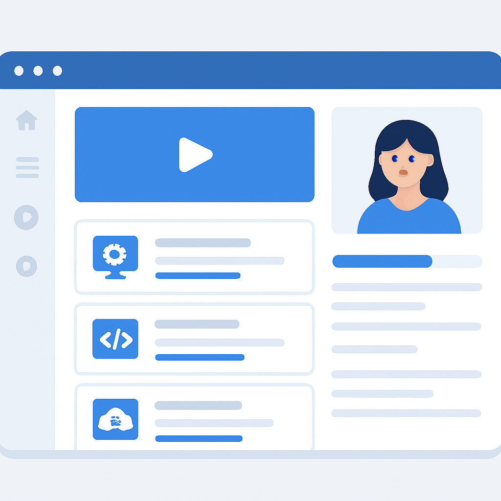 Online learning platform dashboard with tech courses and analytics
