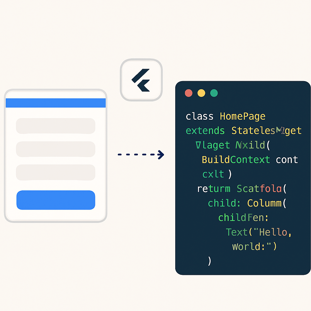 Gemini AI converting UI design mockup into Flutter mobile app code