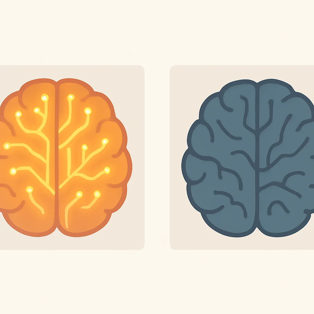 Active learning vs. passive learning brain illustration