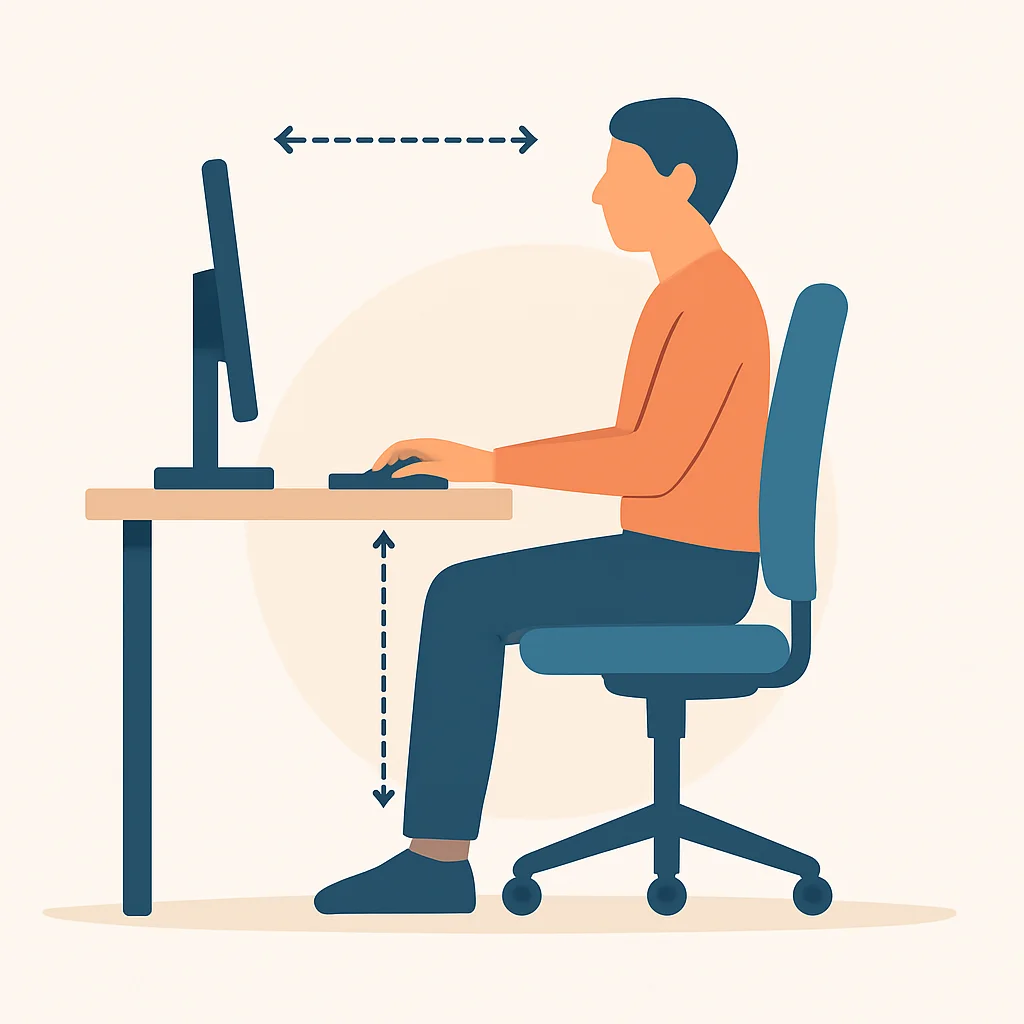 Ergonomic desk setup diagram