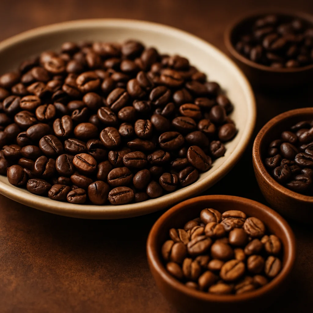 Selection of fresh roasted coffee beans for home brewing
