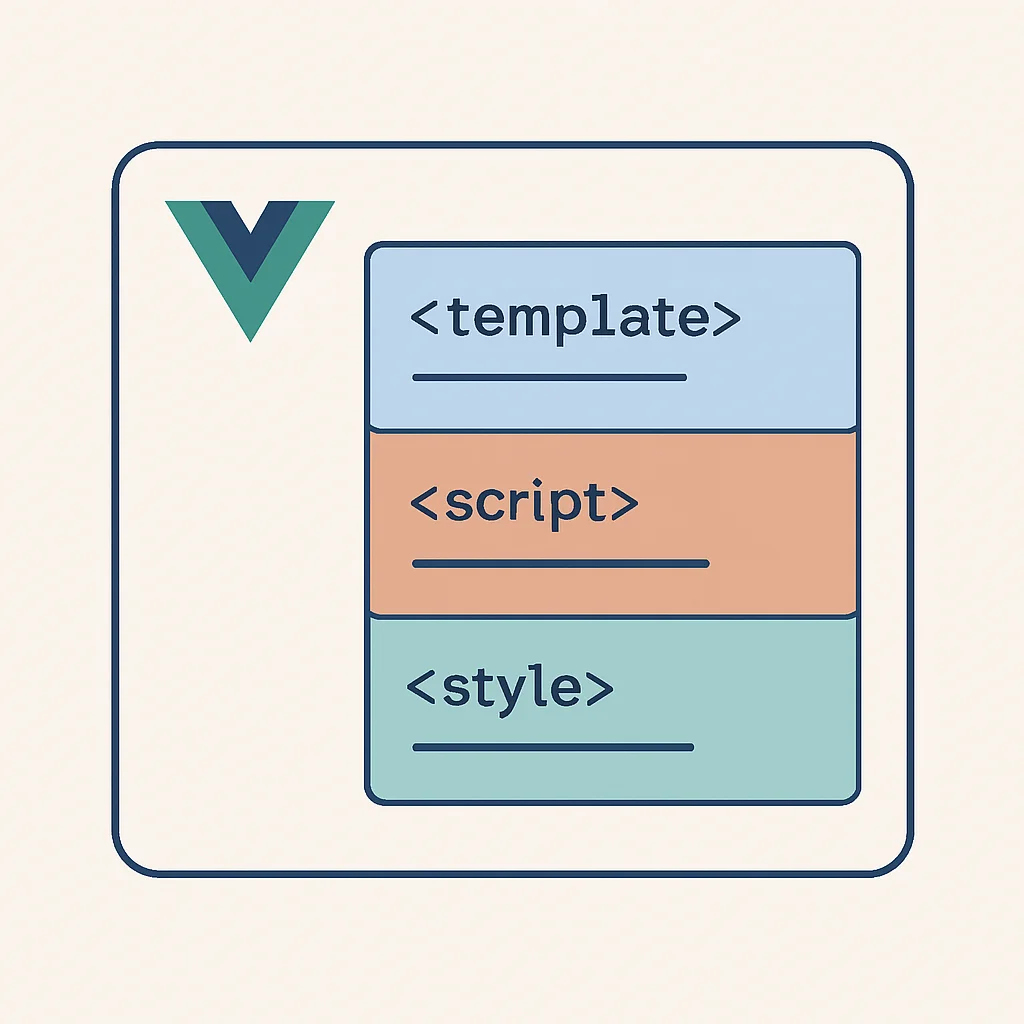 Vue.js SFC architecture with script, template, style sections