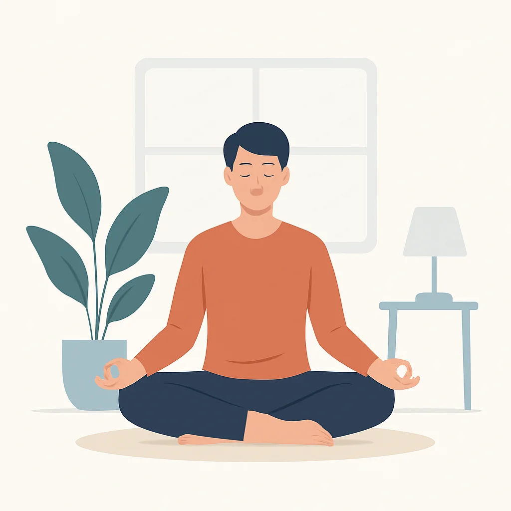 Person meditating calmly in a serene environment