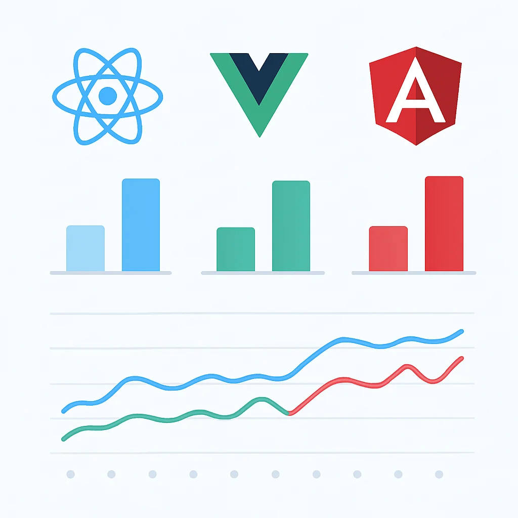 React vs Vue vs Angular comparison infographic