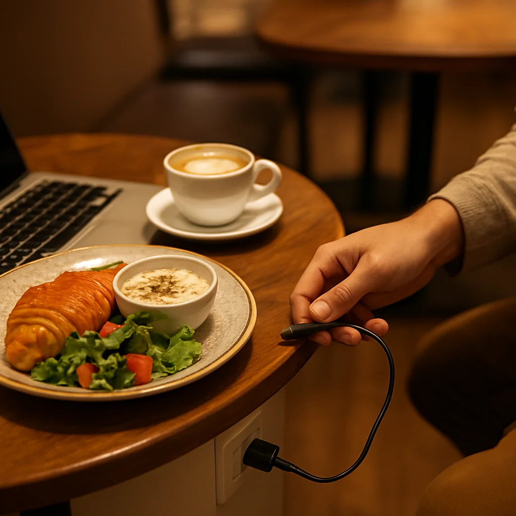 Finding power outlets in a cafe