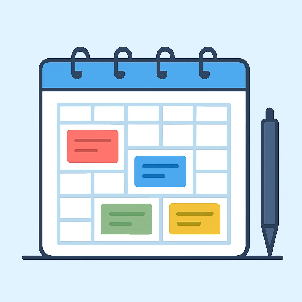 Structured study plan calendar