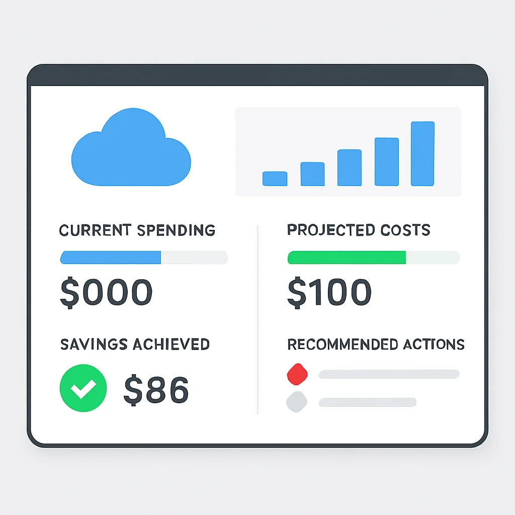 Echtzeit-Dashboard zur Cloud-Kostenoptimierung mit Einsparungen und Empfehlungen