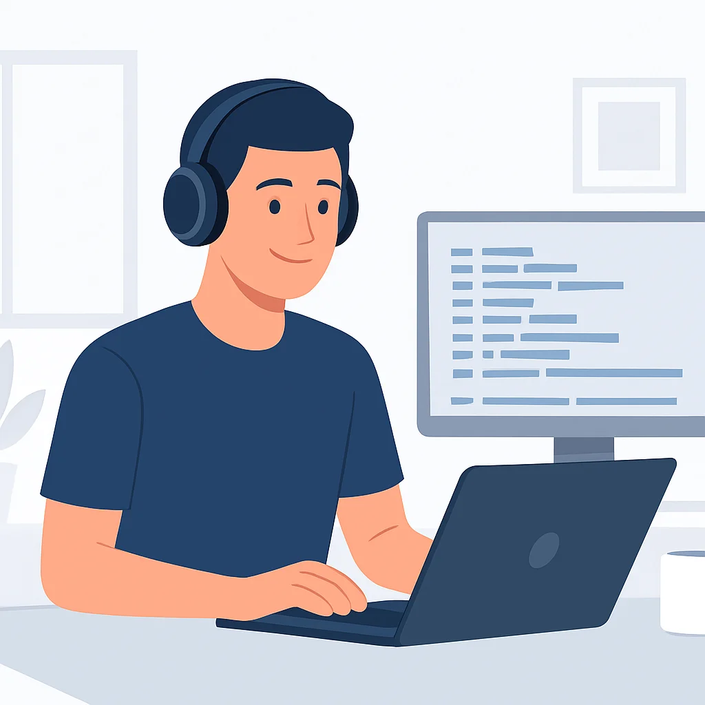 Happy developer wearing ideal ANC headphones