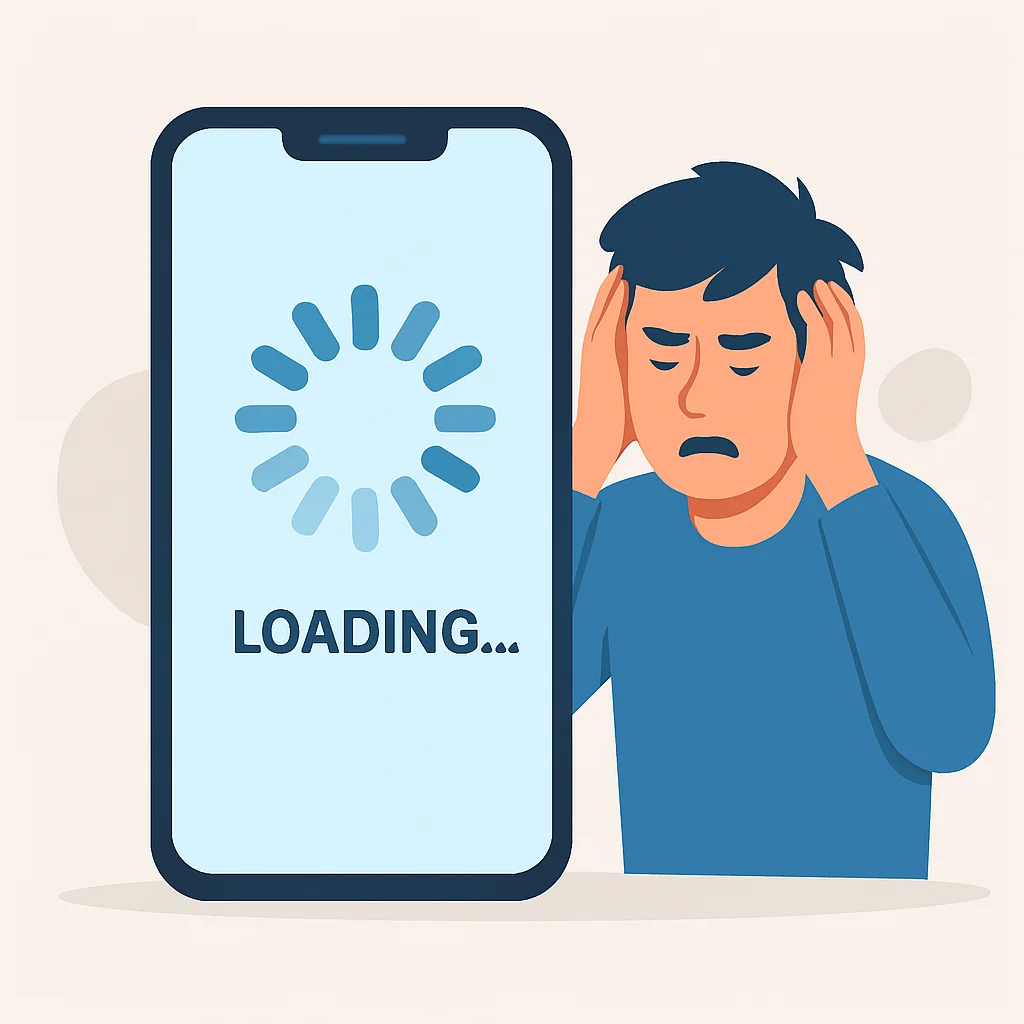 Frustrated user experiencing slow mobile app loading