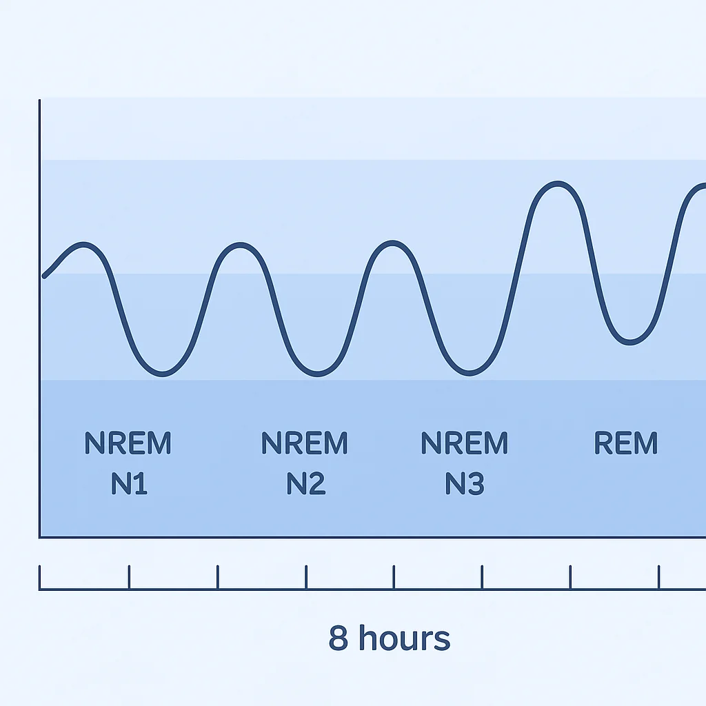 Diagramm der Schlafzyklen mit NREM- und REM-Phasen