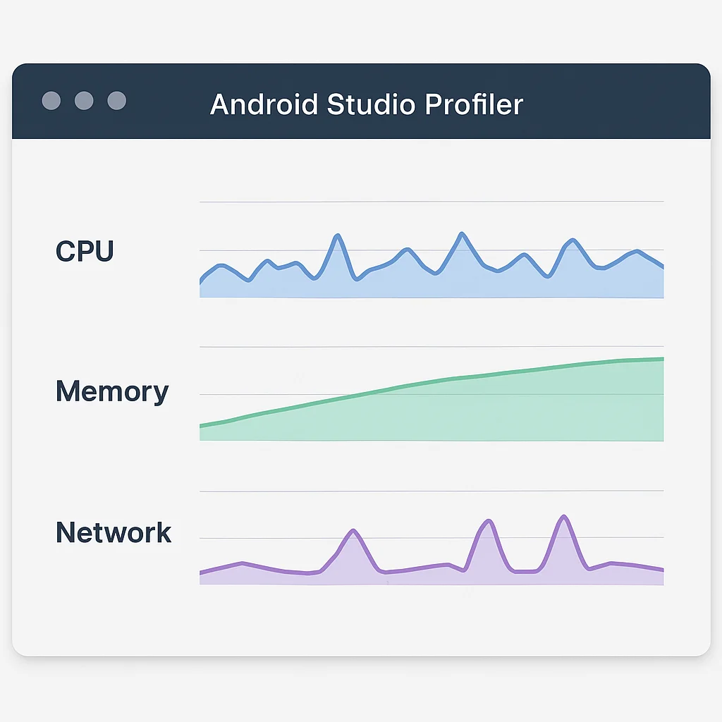 Android Studio Profiler interface showing performance metrics