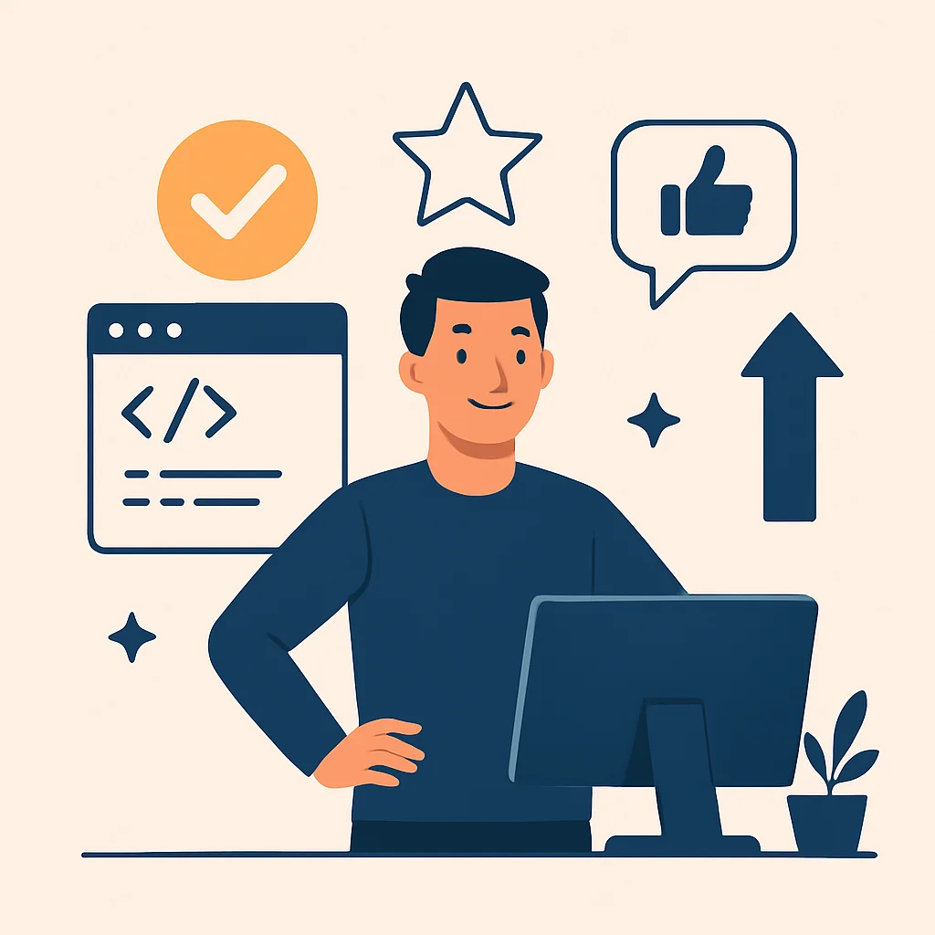 Confident developer after overcoming challenges