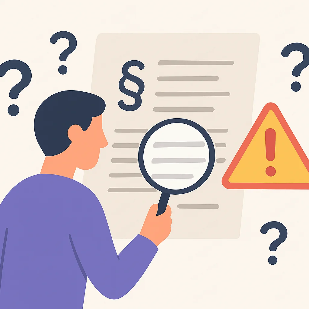 Person examining complex legal documents with caution