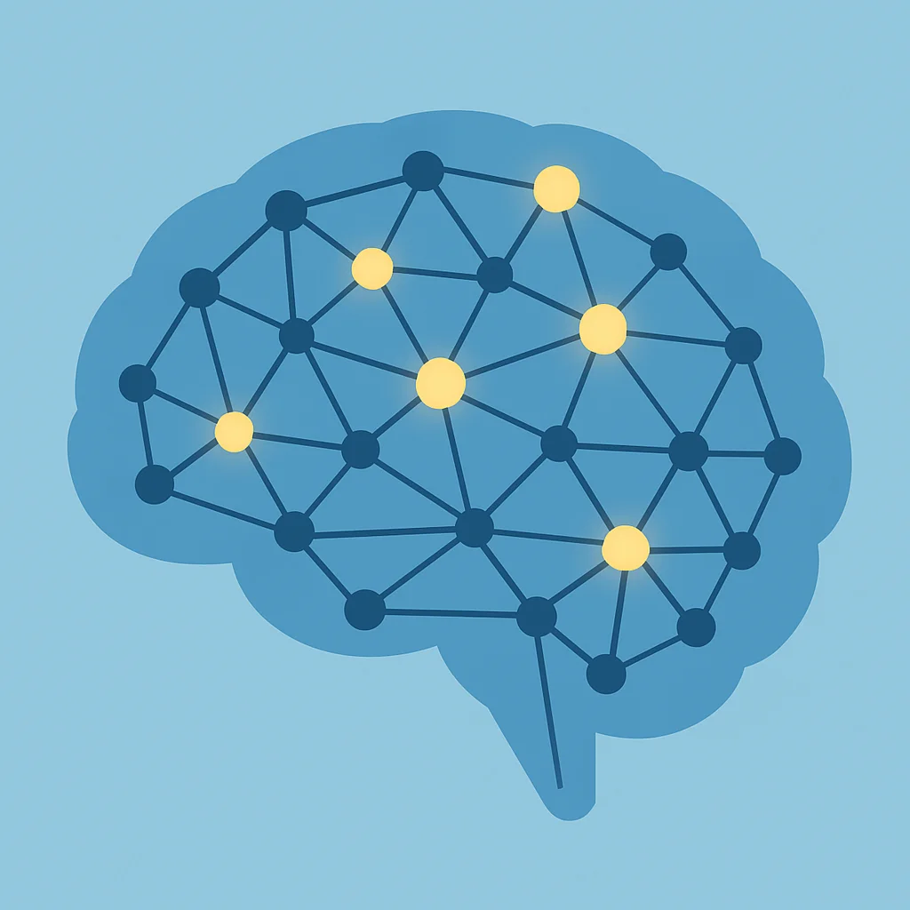 Brain with interconnected knowledge nodes and active recall