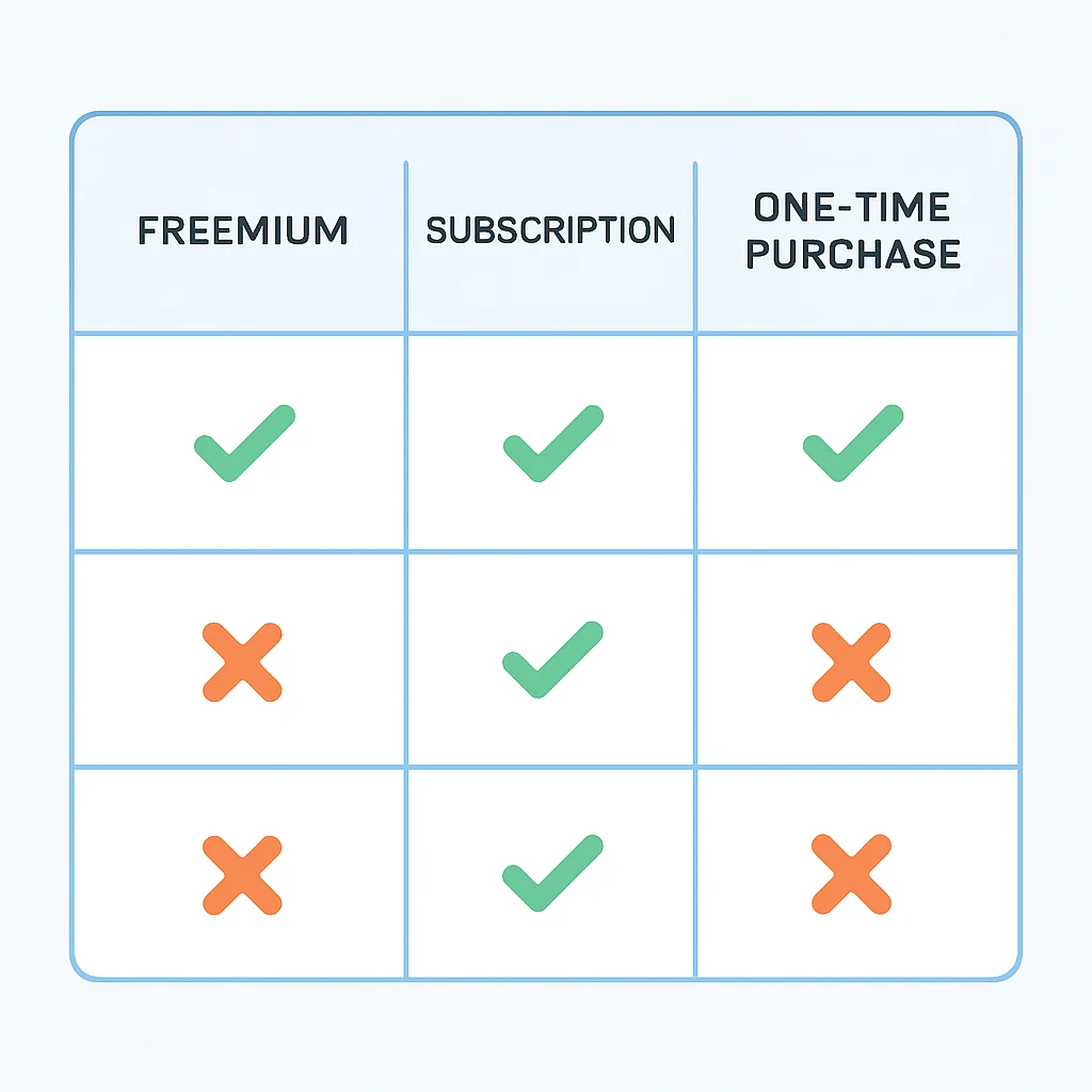 Pricing model comparison table
