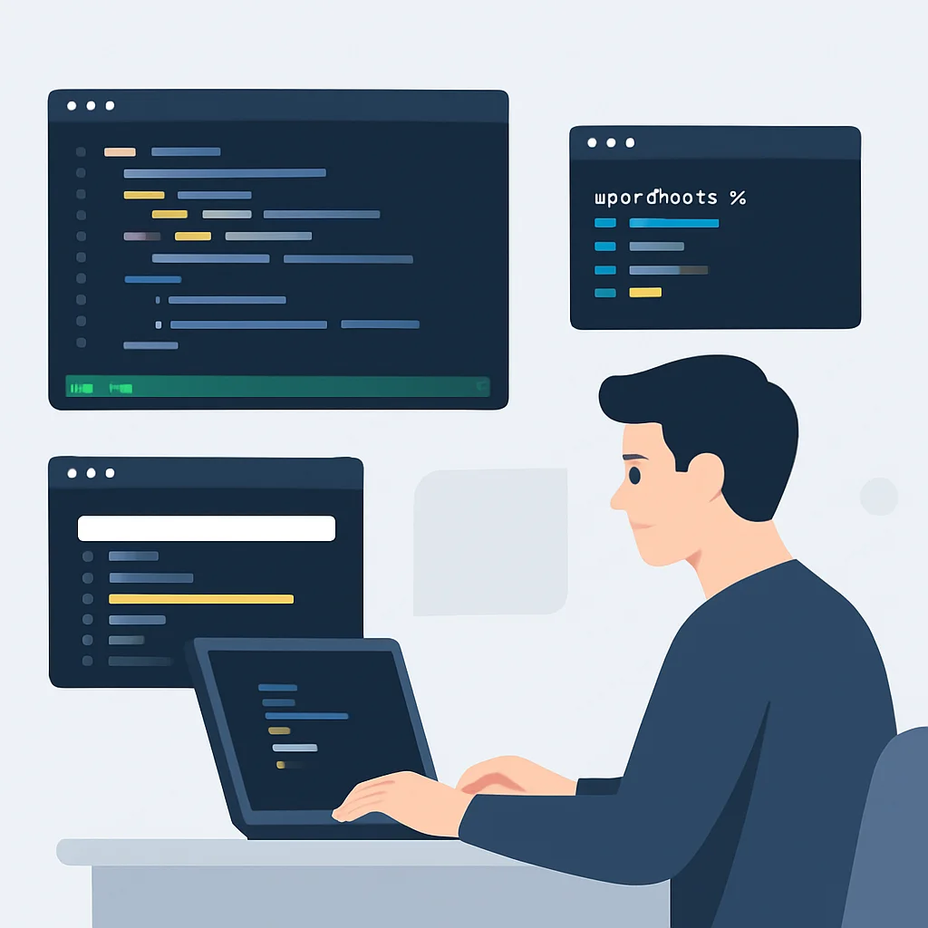 Developer using advanced terminal tools for remote work