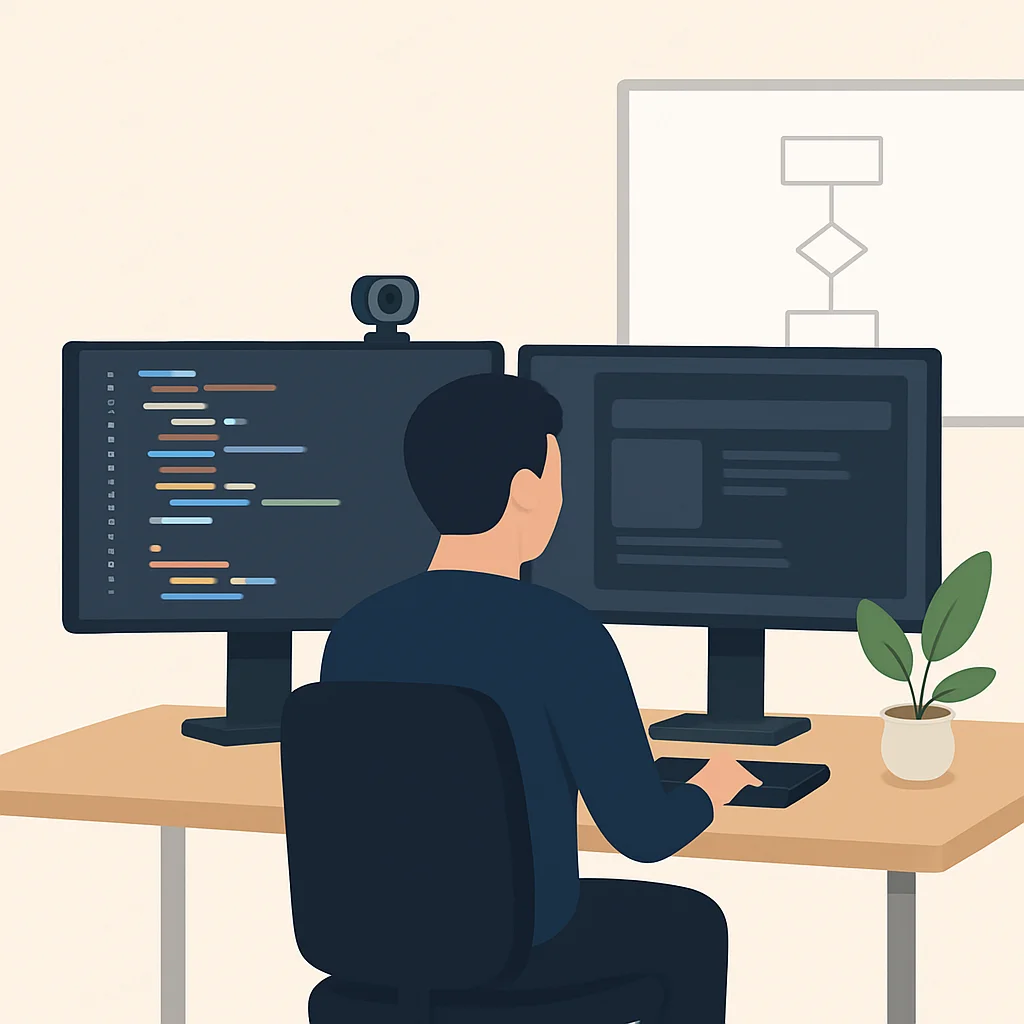 Developer home office setup with high-quality webcam