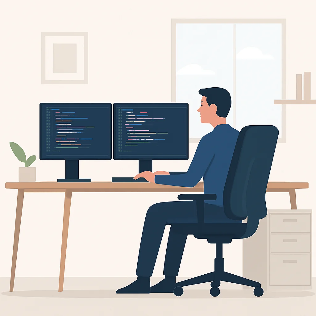 Developer coding in an ergonomic chair in a home office