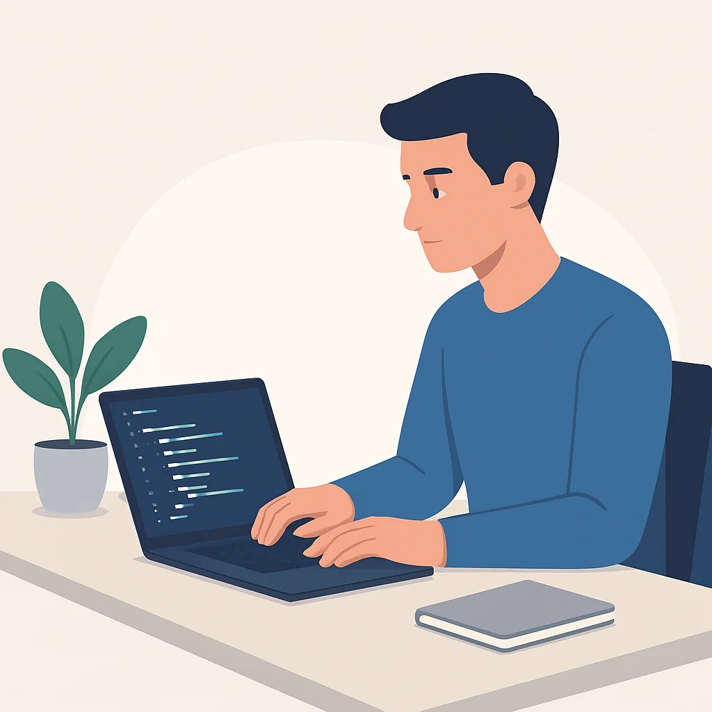 Focused developer at a clean desk illustration