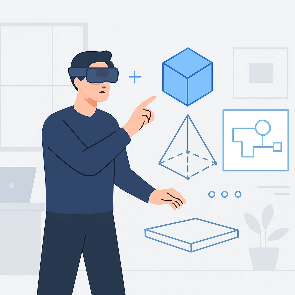 Developer working with spatial computing using AR glasses