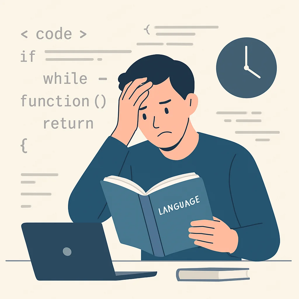 Developer struggling with language learning due to perfectionism and time constraints