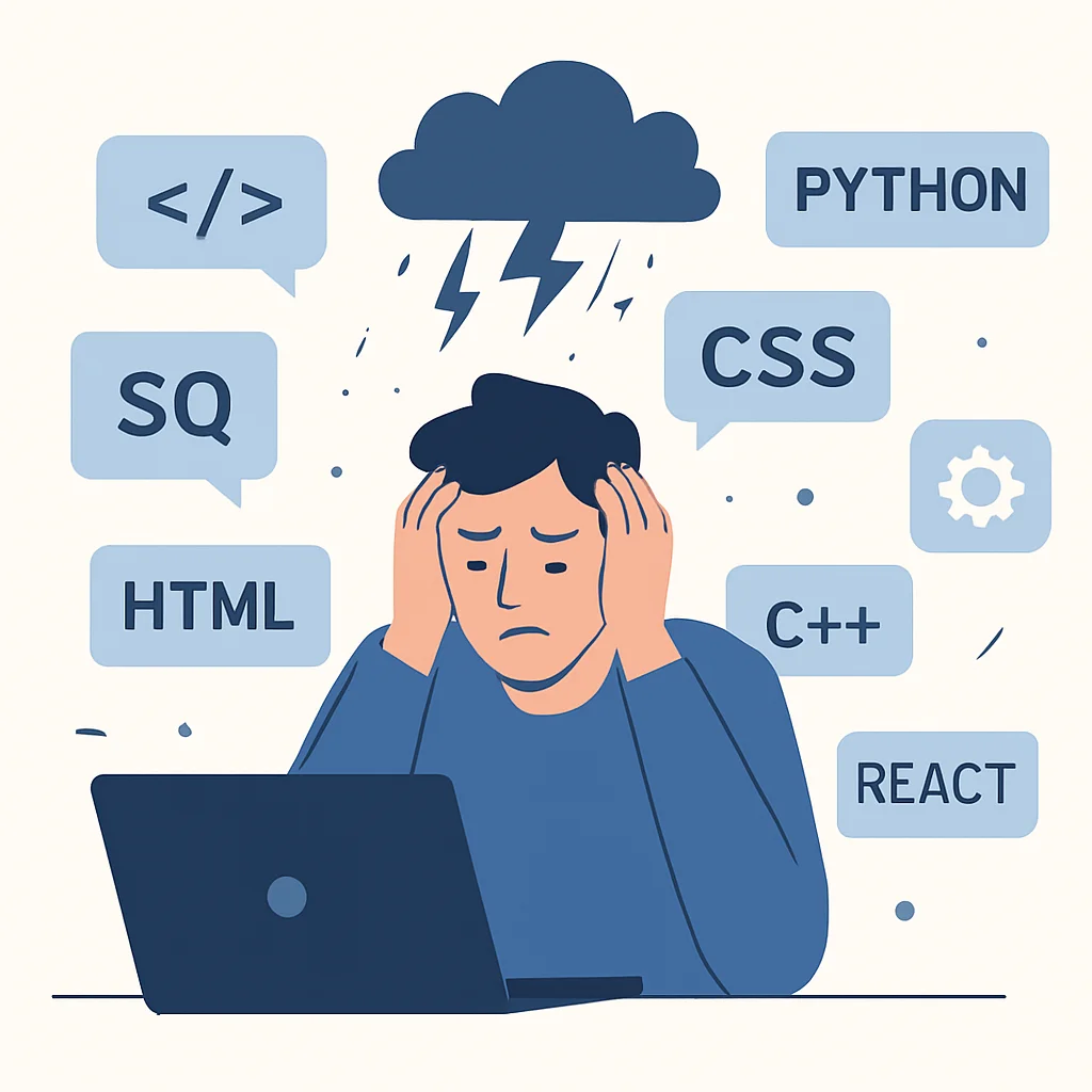 Developer struggling with cognitive overload from too many programming concepts