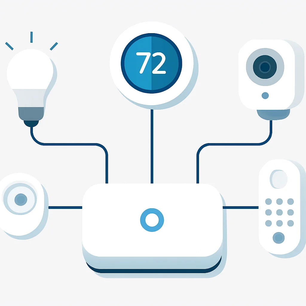 Smart Home devices connected to a central hub