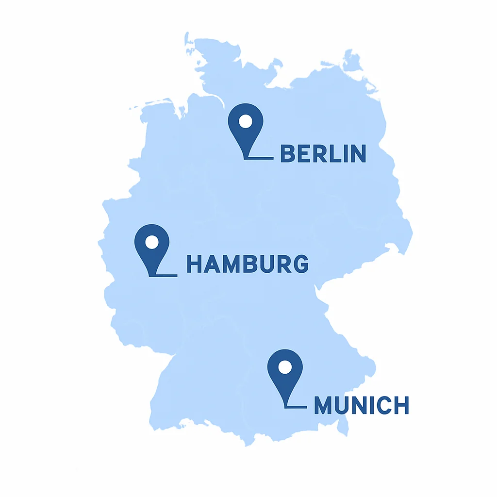Deutschlandkarte mit Städten mit strengen Kurzzeitvermietungsgesetzen