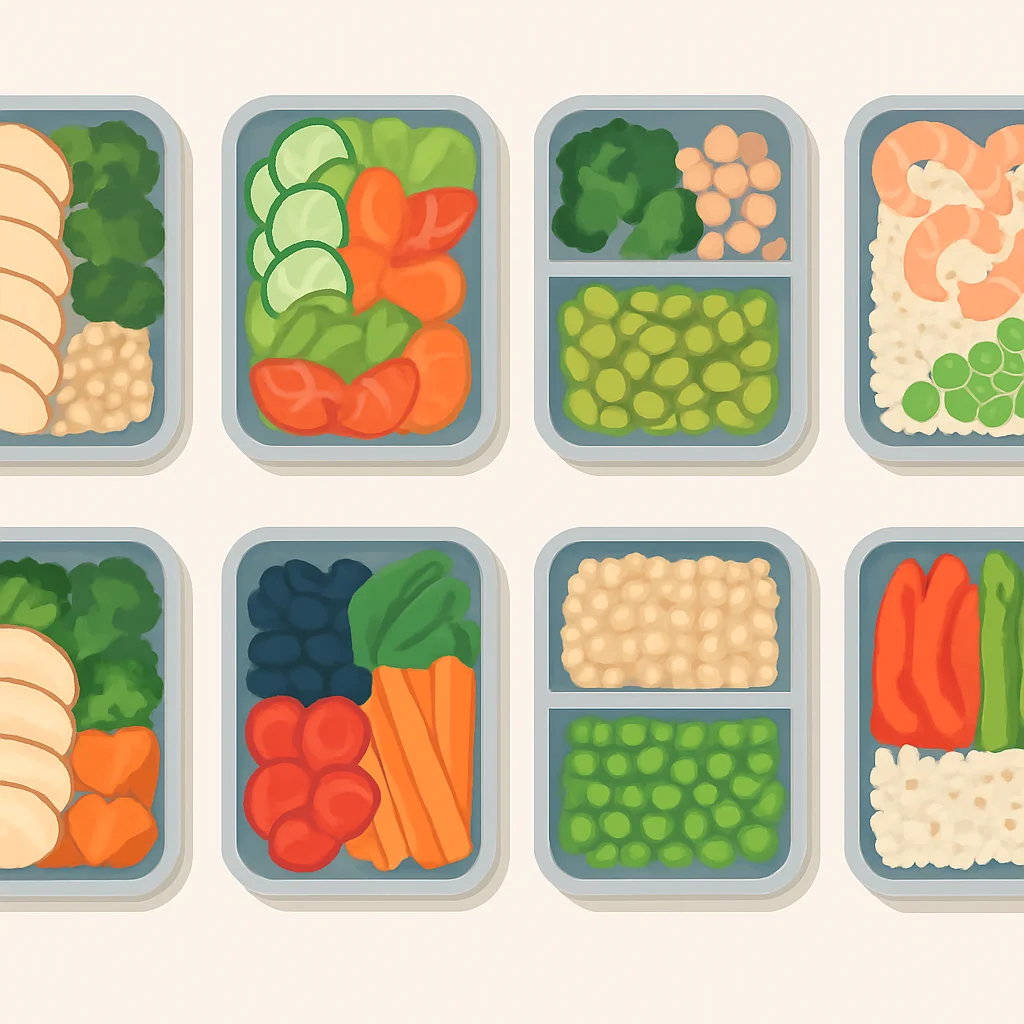 Organized meal prep containers with healthy food