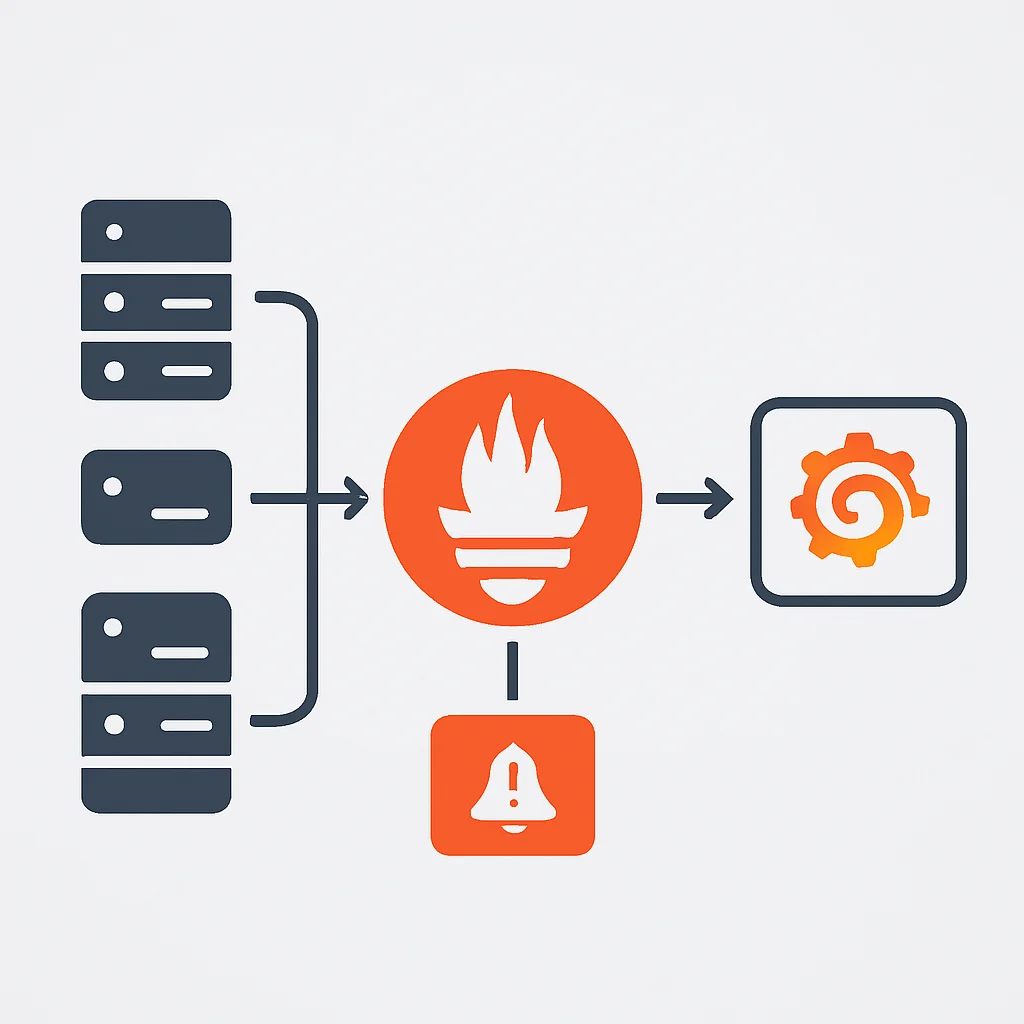 Prometheus architecture showing data flow from exporters to server and then to Alertmanager and Grafana