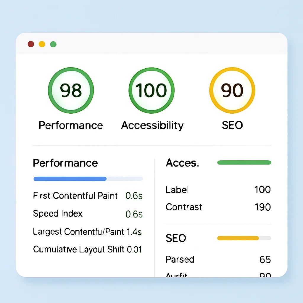 Google Lighthouse audit report with Core Web Vitals