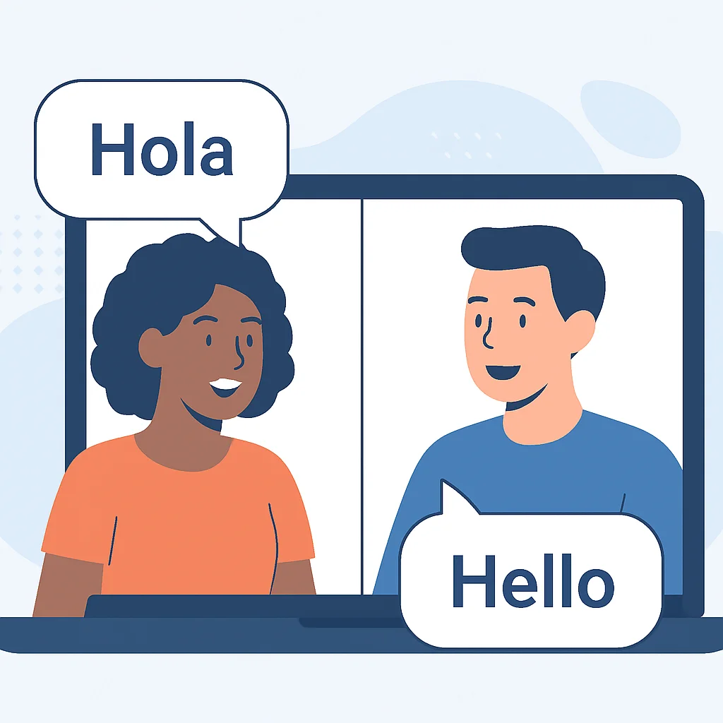 Language exchange partners having a video call