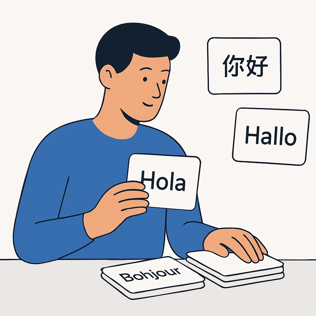 Person using flashcards for language learning