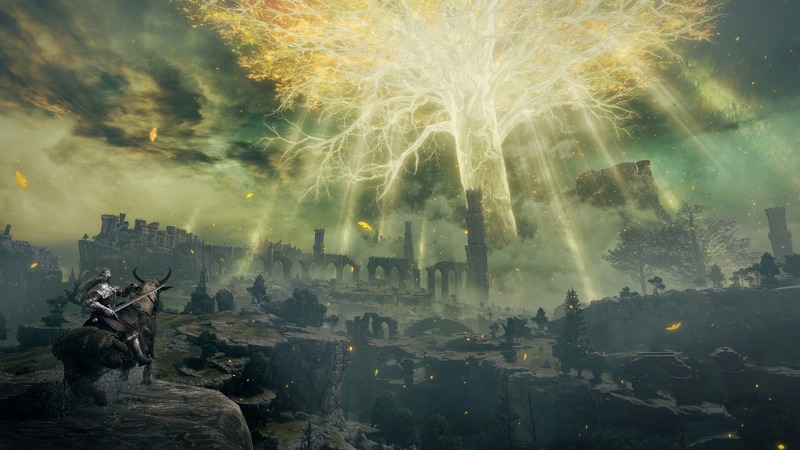 Episches Fantasy-Setting mit Drachen und Ruinen in einem Soulslike-Spiel