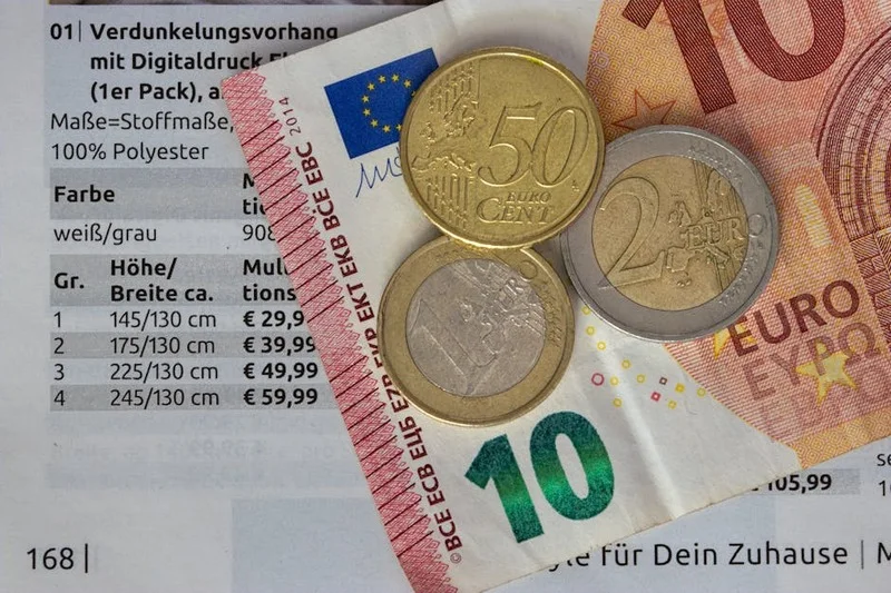 A typical German restaurant bill with Euros as a tip