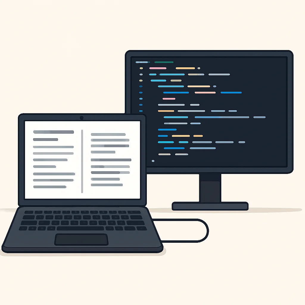 Developer portable monitor setup showing portrait mode