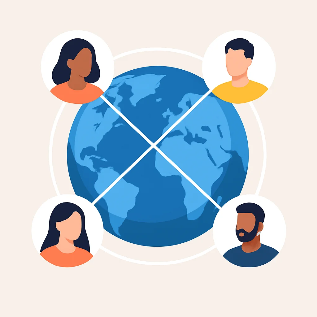 Global language exchange network illustration