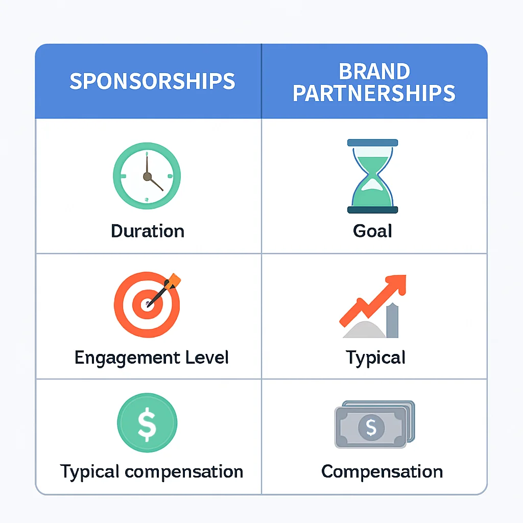 Vergleichstabelle Sponsorships vs. Brand Partnerships für Tech-Creator