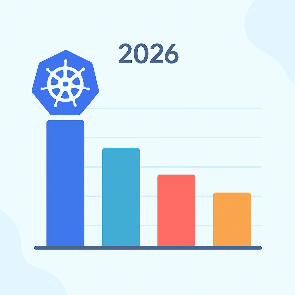 Balkendiagramm Marktanteile Container-Orchestratoren 2026, Kubernetes dominierend