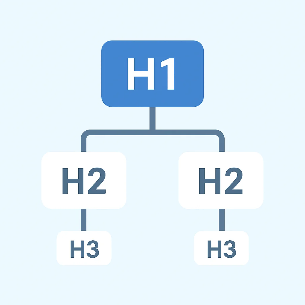 Flussdiagramm der korrekten HTML-Überschriftenhierarchie von H1 bis H3 für einen Blog-Post