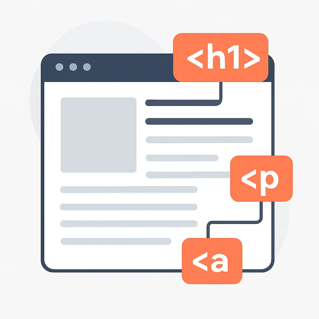 Moderne Blog-Post-Struktur mit hervorgehobenen HTML-Tags für SEO und Barrierefreiheit
