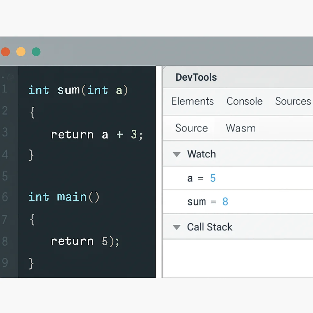 Chrome DevTools beim Debuggen von WebAssembly-Code mit Source Maps