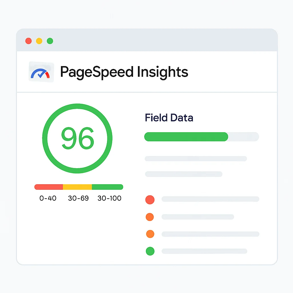 Google PageSpeed Insights Bericht mit Optimierungsempfehlungen