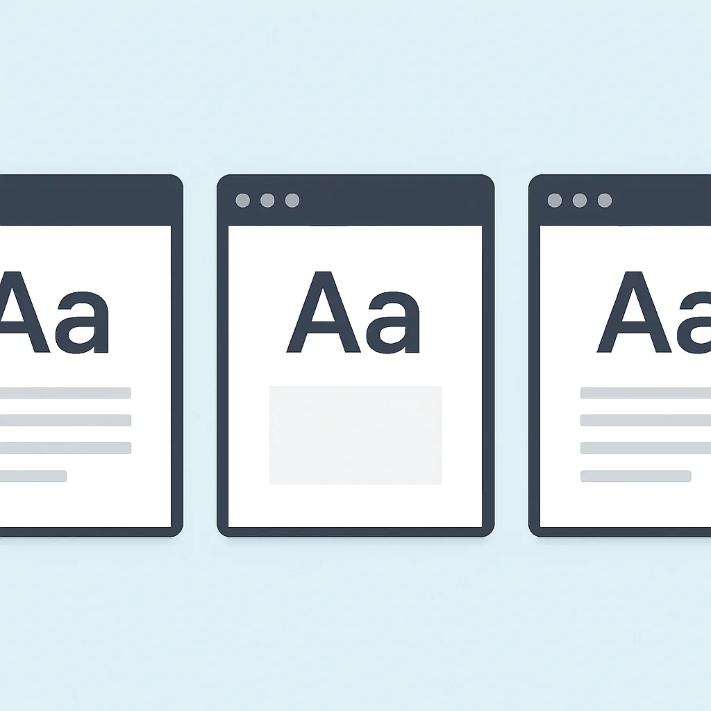 Visueller Vergleich von Web-Schriftart-Ladestrategien zur Minimierung von CLS